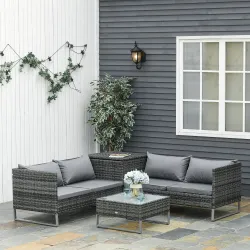 Conjunto de 4 Muebles de Jardín de Ratán con 2 Sofás Dobles Mesa Central Mesa con Arcón Cojines Extraíbles para ... - Ogal.Es