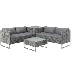 Conjunto de 4 Muebles de Jardín de Ratán con 2 Sofás Dobles Mesa Central Mesa con Arcón Cojines Extraíbles para ... - Ogal.Es