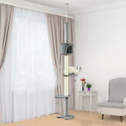 Árbol Rascador para Gatos Rascador para Fijar al Techo Altura 255 cm con Plataformas Cueva Postes de Sisal Bolas... - Ogal.Es