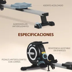 Máquina de Remo Plegable con Resistencia Ajustable Volante de 4kg y Monitor LCD Carga 120kg 185x58x57 cm Negro y... - Ogal.Es
