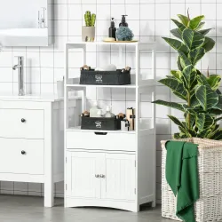 Armario de Baño con 3 Estantes Cajón y 2 Puertas Mueble de Almacenamiento de Suelo Moderno para Cocina Dormitori... - Ogal.Es