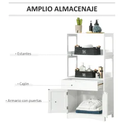 Armario de Baño con 3 Estantes Cajón y 2 Puertas Mueble de Almacenamiento de Suelo Moderno para Cocina Dormitori... - Ogal.Es