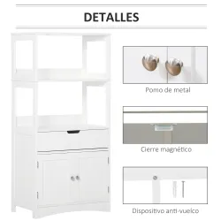 Armario de Baño con 3 Estantes Cajón y 2 Puertas Mueble de Almacenamiento de Suelo Moderno para Cocina Dormitori... - Ogal.Es