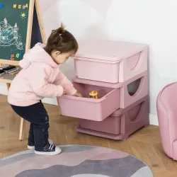 Cajonera de Plástico Organizador para Niños con 3 Cajones Asas para Juguetes Ropa Libros 37x37x56,5 cm Beige - Ogal.Es