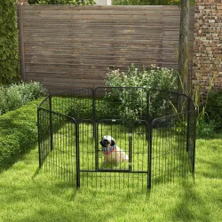 Parque para Mascotas de 8 Paneles 80x80 cm Corralito para Perros con Puerta y Doble Pestillo Metálicos Negro - Ogal.Es