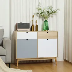 Aparador Auxiliar Mueble de Almacenamiento de Salón con 2 Armarios Cerrados y 2 Cajones Patas Elevadas de Madera... - Ogal.Es