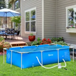 Piscina Desmontable Tubular 252x152x65 cm 2163L con Depuradora de Cartucho 1200L/H Piscina Rectangular de Exteri... - Ogal.Es