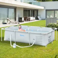 Piscina Desmontable Tubular 252x152x65 cm 2163L con Depuradora de Cartucho 1200L/H Piscina Rectangular de Exteri... - Ogal.Es
