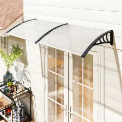 Tejadillo de Protección 195x75 cm Marquesina de Exterior con Paneles de Policarbonato Barras de Aluminio Transpa... - Ogal.Es
