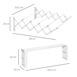 Tendedero de Pared Extensible de 63,5 cm Tendedero de Ropa de Metal con 5 Barras para Interior y Exterior Baño B... - Ogal.Es