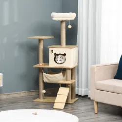 Árbol Rascador para Gatos 130 cm, Árbol para Gatos con 5 Plataformas, Hamaca, Escalera, Cueva, Postes de Yute, B... - Ogal.Es