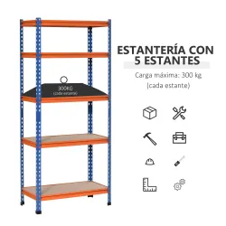 Estantería Metálica de Almacenaje 80x40x182 cm con 5 Niveles Ajustables en Altura Carga Máxima por Estante 300 k... - Ogal.Es