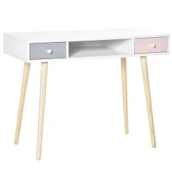 Mesa de Escritorio Infantil Mesa Consola con 1 Compartimento Abierto y 2 Cajones Estilo Nórdico para Estudio Ent... - Ogal.Es
