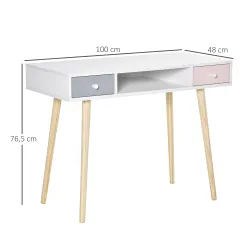 Mesa de Escritorio Infantil Mesa Consola con 1 Compartimento Abierto y 2 Cajones Estilo Nórdico para Estudio Ent... - Ogal.Es