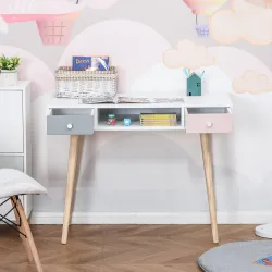 Mesa de Escritorio Infantil Mesa Consola con 1 Compartimento Abierto y 2 Cajones Estilo Nórdico para Estudio Ent... - Ogal.Es