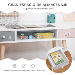 Mesa de Escritorio Infantil Mesa Consola con 1 Compartimento Abierto y 2 Cajones Estilo Nórdico para Estudio Ent... - Ogal.Es