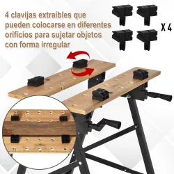 Banco de Trabajo Plegable Portátil con Tableros Ajustables Ángulo y Distancia 63,5x60,5x78 cm Madera Natural y N... - Ogal.Es