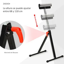 Soporte de Rodillo Plegable y Ajustable en Altura de 68-110 cm con Manivela de Bloqueo Carga Máx. 60kg / 90kg Ca... - Ogal.Es