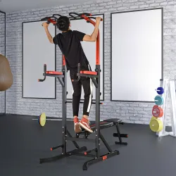Estación de Musculación Torre de Entrenamiento con Altura Ajustable y Respaldo Regulable en 5 Posiciones Barra d... - Ogal.Es