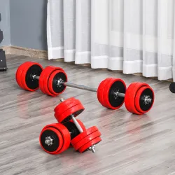 Juego de Mancuernas 30 kg Ajustables 4 en 1 con 12 Discos 2 Barras y Biela Ajustable para Entrenamiento de Fuerz... - Ogal.Es