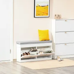Banco Zapatero Banco de Almacenamiento para 8 Pares de Zapatos con 2 Cajones Estantes Ajustables 104x24x55 cm Bl... - Ogal.Es