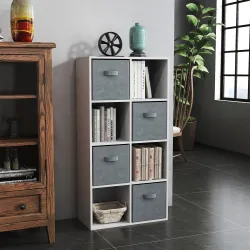 Estantería para Libros de 8 Cubos Librería Modular con 4 Cajones Extraíbles de Tela no Tejida para Oficina Estud... - Ogal.Es