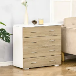 Cómoda con 4 Cajones Cajonera Auxiliar Moderna para Dormitorio Pasillo Sala de Estar 76x35x72 cm Roble y Blanco - Ogal.Es