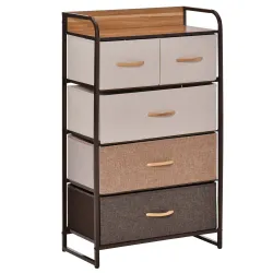 Cómoda para Dormitorio con 5 Cajones Plegables Parte Superior de Madera y Marco Metálico 58x29x99 cm Multicolor - Ogal.Es