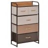 Cómoda para Dormitorio con 5 Cajones Plegables Parte Superior de Madera y Marco Metálico 58x29x99 cm Multicolor - Ogal.Es
