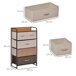 Cómoda para Dormitorio con 5 Cajones Plegables Parte Superior de Madera y Marco Metálico 58x29x99 cm Multicolor - Ogal.Es