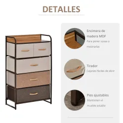 Cómoda para Dormitorio con 5 Cajones Plegables Parte Superior de Madera y Marco Metálico 58x29x99 cm Multicolor - Ogal.Es