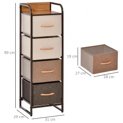 Cómoda para Dormitorio con 4 Cajones Plegables Parte Superior de Madera y Marco Metálico 31x29x99 cm Multicolor - Ogal.Es