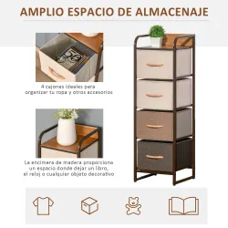 Cómoda para Dormitorio con 4 Cajones Plegables Parte Superior de Madera y Marco Metálico 31x29x99 cm Multicolor - Ogal.Es