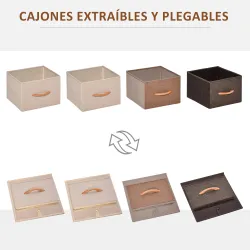 Cómoda para Dormitorio con 4 Cajones Plegables Parte Superior de Madera y Marco Metálico 31x29x99 cm Multicolor - Ogal.Es