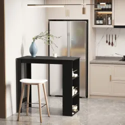 Mesa Alta de Bar, Mesa de Cocina con 3 Estantes Laterales, Estilo Moderno, para Comedor, Salón, 112x57x106 cm, N... - Ogal.Es