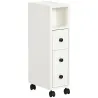 Armario de Baño con Ruedas Mueble Auxiliar para Baño con Estante Abierto Puerta y Cajón 18x30x68,5 cm Blanco - Ogal.Es
