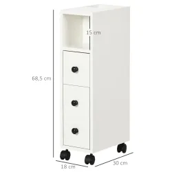 Armario de Baño con Ruedas Mueble Auxiliar para Baño con Estante Abierto Puerta y Cajón 18x30x68,5 cm Blanco - Ogal.Es