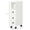 Armario de Baño con Ruedas Mueble Auxiliar para Baño con Estante Abierto Puerta y Cajón 18x30x68,5 cm Blanco - Ogal.Es