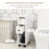 Armario de Baño con Ruedas Mueble Auxiliar para Baño con Estante Abierto Puerta y Cajón 18x30x68,5 cm Blanco - Ogal.Es