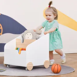 Caja de Almacenamiento de Madera para Juguetes 2 Secciones con Ruedas Asa Librería Infantil con Ruedas para Habi... - Ogal.Es