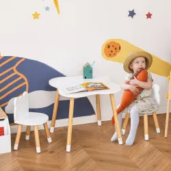 Mesa y Sillas Infantil de Madera Muebles Infantiles para Sala de Juego y Dormitorio de Niños Natural y Blanco - Ogal.Es