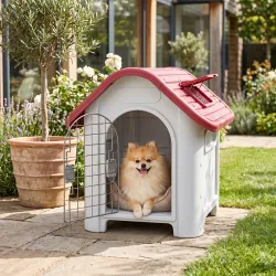 Caseta para Perro con Puerta Extraíble Base Elevada 3 Respiraderos y Ventana Abrible Caseta de Perros para Inter... - Ogal.Es