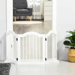 Barrera de Seguridad para Perros Pequeños Plegable Barrera para Perros en Casa de 3 Paneles 154,5x29,5x61 cm Blanco - Ogal.Es