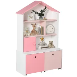 Estantería de Madera Infantil Librería para Niños con 4 Compartimentos 1 Puerta y 2 Cajones Extraíbles con Rueda... - Ogal.Es