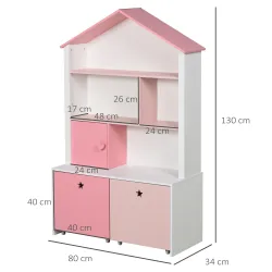 Estantería de Madera Infantil Librería para Niños con 4 Compartimentos 1 Puerta y 2 Cajones Extraíbles con Rueda... - Ogal.Es