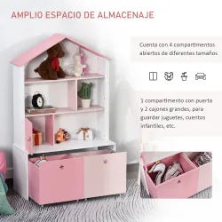 Estantería de Madera Infantil Librería para Niños con 4 Compartimentos 1 Puerta y 2 Cajones Extraíbles con Rueda... - Ogal.Es