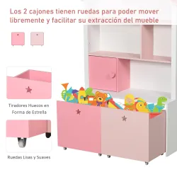 Estantería de Madera Infantil Librería para Niños con 4 Compartimentos 1 Puerta y 2 Cajones Extraíbles con Rueda... - Ogal.Es