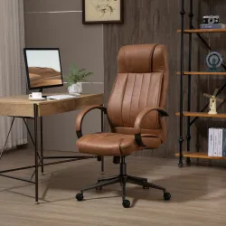 Silla de Escritorio Giratoria con Altura Ajustable Reposacabezas Reposabrazos y Respaldo 65x71,5x114-122 cm Marrón - Ogal.Es