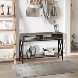 Mesa Consola Estilo Industrial Vintage con 3 Estantes y Marco Metálico para Entrada Pasillo 120x23,5x75 cm Gris ... - Ogal.Es