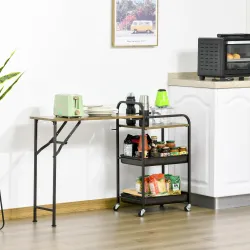 Carro de Cocina con Ruedas Carrito Auxiliar con Estantes de 3 Niveles Hoja Abatible y 2 Portavasos Multiusos par... - Ogal.Es